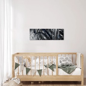 Obraz sivej abstrakcie s modrou (s hodinami) (90x30 cm)