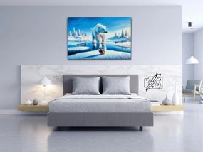 Gario Diamantové maľovanie Medveď s rybárikom v zasneženej krajine Rozmery: 40 x 60 cm, Rámovanie: Iba zrolované plátno, Diamanty: Okrúhle