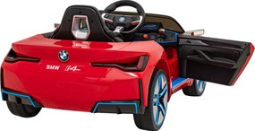 Ramiz Elektrické autíčko BMW i4 pre deti červené + diaľkové ovládanie + EVA + ekokoža + LED audio + pomalý štart