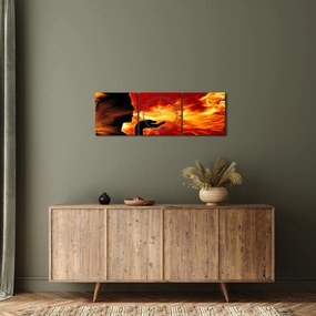 Obraz zeny s plameňmi (s hodinami) (90x30 cm)