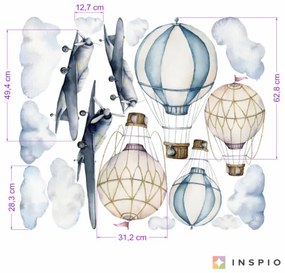 Samolepky na stenu pre deti - Akvarelové lietadlá a balóny