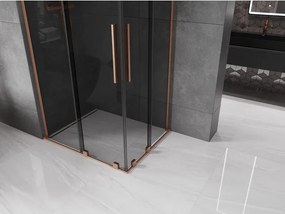 Mexen Velar L Duo, sprchový kút s posuvnými dverami 100 x 90 cm, 8mm šedé sklo, medená matná, 871-100-090-02-43-65