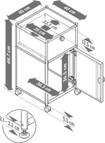 Kancelárska skrinka na kolieskach »CN3« so zásuvkou a dvierkami, šalviová zelená