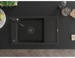 Mexen Elias, granitový drez 795x480x200 mm, 1-komorový a drezová batéria Carla, čierna-zlatá metalíza, 6511-75-670700-70-B