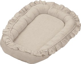 Ľanové hniezdo pre bábätko s volánom prírodné