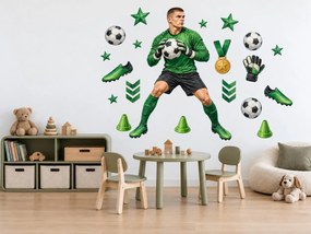 Zelený futbalový brankár futbalové nálepky na stenu pre mladých brankárov arch 35 x 46 cm