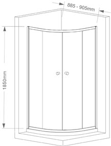 Aqualine Aqualine, ARLETA štvrťkruhová sprchová zástena 900x900mm, číre sklo, HLS900Y