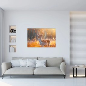 Obraz - Jeleň v poli (90x60 cm)