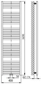 Aqualine Aqualine, TONDI vykurovacie teleso 450x1690 mm, stredové pripojenie, čierna mat, DT446T