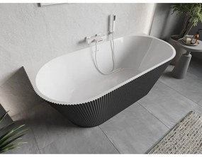 Mexen Oris, voľne stojaca ryhovaná vaňa 150 x 75 cm, biela-šedá, przelew biały- 52871507562-20