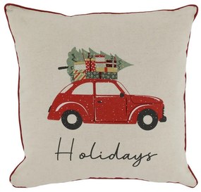 Béžová bavlnená obliečka na vankúš s autíčkom Holidays - 50*50cm