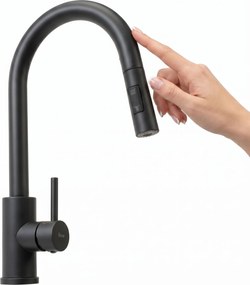 Rea Fresh Touch, vysoká kuchynská batéria s výsuvnou 2-funkčnou spŕškou, čierna matná, REA-B6734