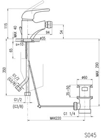 RAV Slezák SA045.0 - Bidetová batéria + výpusť SAZAVA 11,5 cm lesklý chróm