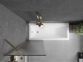 Mexen Next, vaňová zástena 1-krídlová 60 x 150 cm, fixné krídlo, 6 mm sklo s pruhmi, zlatý lesklý profil, 895-060-000-00-09-50