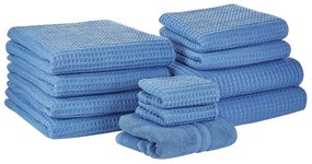 Sada 11 bavlnených uterákov modrá AREORA Beliani