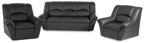 Kožená sedacia súprava DUBAJ LUX 3+1+1, čierna (k-70)