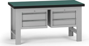 Pracovný stôl do dielne G8, 1500 x 750 x 800 mm, 2x kontejner, 4 zásuvky, sivá