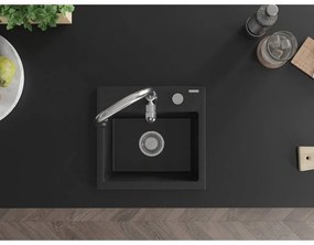 Mexen Milo, 1-komorový granitový drez 435x410x171 mm a drezová batéria Savita, čierna-strieborná metalíza, 6505-73-672601-00