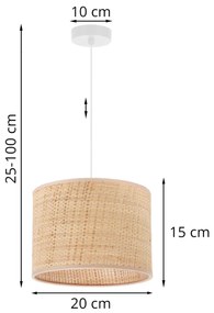 Závesné svietidlo Rattan, 1x ratanové tienidlo, (fi 20cm), w