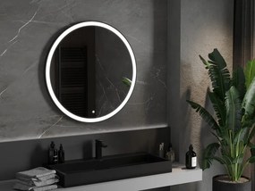 Mexen Esso, okrúhle LED podsvietené kúpeľňové zrkadlo 90 cm, 6000K, vykurovacia podložka proti zahmlievaniu, čierny rám, 9825-090-090-611-70