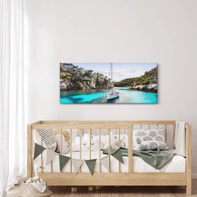 Obraz - Pláž s plachetnicou (120x50 cm)