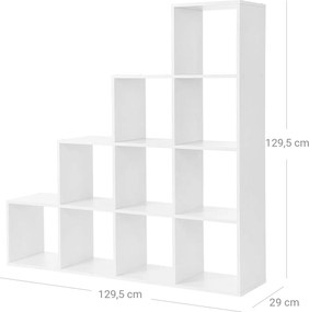 Knižnica, regál na knihy, 10 priehradiek v tvare kocky, biela