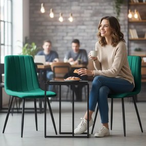 Sada šiestich jedálenských stoličiek LIVO zamatové, fľaškovo zelené / čierne nohy (6 ks)