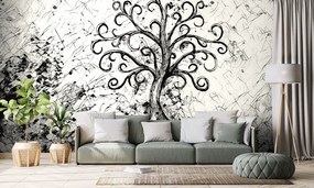Samolepiaca tapeta čiernobiely symbol stromu života - 150x100
