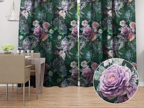 Biante Dekoračný záves Parma PM-114 Fialové kvety na tmavo zelenom 145x140 cm
