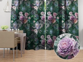 Biante Dekoračný záves Parma PM-114 Fialové kvety na tmavo zelenom 145x140 cm