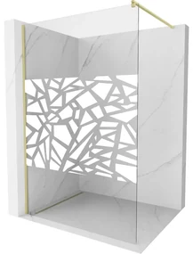 Mexen Kioto, sprchová zástena Walk-In 140 x 200 cm, 8mm číre sklo biely vzor, zlatý matný profil, 800-140-101-55-85