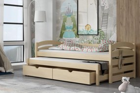 Detská posteľ z masívu borovice MONI s prístelkou a šuplíky - 200x90 cm - PRÍRODNÁ BOROVICA