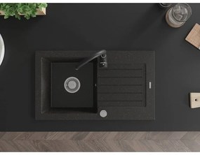 Mexen Pablo, 1-komorový granitový drez s odkvapkávačom 75x44 cm a kuchynskou batériou Telma, čierna-zlatá, 6510-75-670200-70