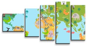 Sablio Obraz - 5-dílný Zvieracia mapa sveta - 100x60 cm