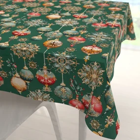 Biante Bavlnený štvorcový obrus Sandra SA-529 Vianočné banky na zelenom 140x140 cm