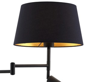 Čierna stojaca lampa s čiernym tienidlom a nastaviteľnou lampou na čítanie - Ladas