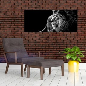 Obraz - Lev, čiernobiela (120x50 cm)