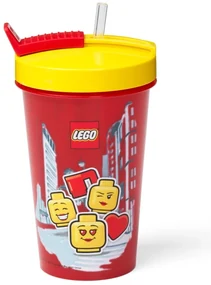 Červený téglik s žltým vekom a slamkou LEGO® Iconic, 500 ml