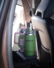 Foxigy Termohrnček do auta so slamkou 1200 ml Army green