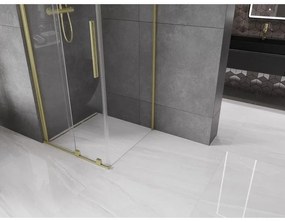 Mexen Velar, sprchový kút s posuvnými dverami 110(dvere) x 110(stena) cm, 8mm číre sklo, zlatá matná, 871-110-110-01-55