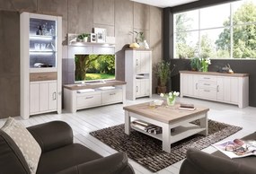 Vysoká vitrína Cruz, bielená pínia/šedý dub