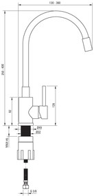 Deante Leda, granitový 1-komorový drez na dosku 670x440x164 mm + drezová batéria s flexi ramenom N72M čierna + sifón, čierna, ZRDP2113