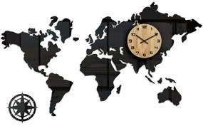 3D nalepovacie hodiny Continents čierne