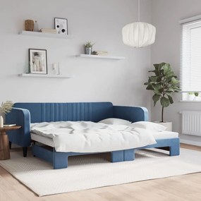 Denná posteľ s rozkladacou posteľou modrá 100x200 cm zamat 3197069