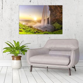 Obraz - Seljalandsfoss spoza vnútra jaskyne (90x60 cm)