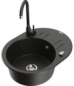 Mexen Kevin, drez granitový 586x458x190 mm, 1-komorový a čierna matná batéria Telma, čierna škvrnitá, 6517-75-670200-70