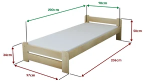 Posteľ Emily 90 x 200 cm, borovica Rošt: S latkovým roštom, Matrac: Matrac COCO MAXI 20 cm