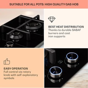 Klarstein Illuminosa Domino, plynová varná doska, 2 Sabaf horáky, sklokeramika