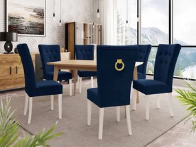 Rozkladací stôl 140x80 so 6 stoličkami ST67, Farby: natura, Farby: biela, Farby: zlatý, Potah: Magic Velvet 2216