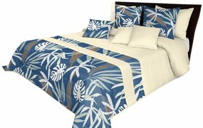 Elegantné modré prehozy na posteľ s krásnym vzorom listov